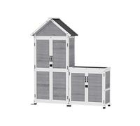 Ensemble armoire de jardin avec coffre extérieur assorti - 2 + 2 portes - 3 + 1 étagères - toit bitumé noir bois gris blanc