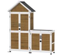 Ensemble Armoire De Jardin Avec Coffre Extérieur Assorti - 2 + 2 Portes - 3 + 1 Étagères - Toit Bitumé Noir Bois Lasuré Blanc