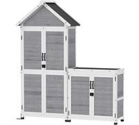 Outsunny Abri de Jardin + Armoire de Rangement en Bois Toit Incliné Gris | Cabane de Jardin Extérieur Intérieur,Toit Incliné en Asphalte,Étagères,Portes Verrouillables,Armoire à Outils pour Balcon
