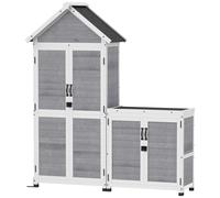 Ensemble Armoire De Jardin Avec Coffre Extérieur Assorti - 2 + 2 Portes - 3 + 1 Étagères - Toit Bitumé Noir Bois Gris Blanc