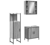 Ensemble Armoire Salle de Bain 3 Pièces Gris Sonoma Bois Composite | Structure acier robuste, miroir verre fidèle, étagère intégrée, pieds ajustables, fixation murale incluse