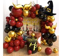 Ensemble arqué de couronne de ballons d'école de magicien magique, chapeau de magicien arqué rouge noir or vin, décoration d'anniversaire sur le thème magique magique CY3002MAGIC