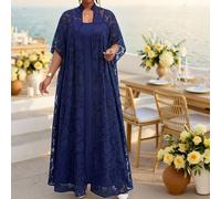 Ensemble assorti élégant grande taille Robe à découpes florales 3D bleu marine Robe d'anniversaire Robe d'invitée de mariage Robes de soirée élégantes Jalabiya de luxe pour femmes 0XL,1XL,2XL,3XL,4XLC