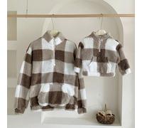 Ensemble assorti maman et moi - Sweat-shirt à capuche zippé à moitié en tissu doux et moelleux à carreaux pour bébé fille, pour l'extérieur, l'automne/l'hiver (vendu séparément), pour Noël 6-9M,9-12M,