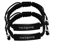 Ensemble assorti pour lui et elle - Plaque d'identification en titane et acier inoxydable - Fait à la main - Corde tressée - Bracelets pour lui et elle, One Size, Métal Cristal, Zircone cubique
