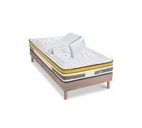 Ensemble Aubertin 90x200 cm + sommier bois + accessoires - Ressorts + mémoire - Ep. 24 cm