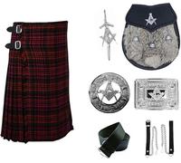 Ensemble Authentique de Kilt Celtique et d'accessoires Macdonald Tartan Kilt Masonic Sporran, chaîne, Ceinture, Boucle, Broche et épingle (34" Pouces Tour de Taille navale)