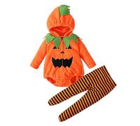 Ensemble Automne Hiver Garçon Halloween Veste Polaire Capuche Fermeture Éclair Rayures Legging Pieds Costume Chaud (Orange, 0-6 Months)