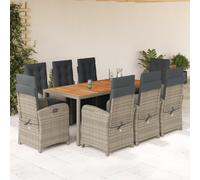 vidaXL Ensemble à Manger de Jardin avec Coussins 9 pcs, Chaises et Table de Patio, Meubles de Terrasse, Moderne, Noir Résine Tressée