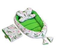 Ensemble Baby Nellys, nid réversible, 60x90cm - Fleurs, minky green