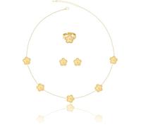 Ensemble bagues et boucles d'oreilles en forme de trèfle à cinq feuilles plaqué or pour femme, 13*13mm, Acier inoxydable, Pas de gemme