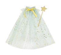 Ensemble baguette étoile et cape transparente pour enfants pour fêtes et photographies, cape en tulle confortable avec bâton magique assorti