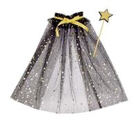 Ensemble baguette étoile et cape transparente pour enfants pour fêtes et photographies, cape en tulle confortable avec bâton magique assorti