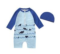Ensemble Bain bébé Unisexe Une pièce Manches Longues imprimé Pieuvre Requin avec Chapeau 12M 5A Plage Piscine été Tenue Bain Fille garçon (Sky Blue, 4-5 Ans)