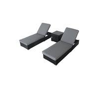 Ensemble Bains de Soleil Polyrotin Noir 3 Pièces Table d'Appoint Jardin Piscine