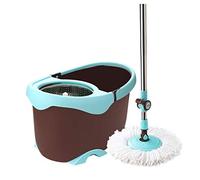 Ensemble Balai à Franges Rotatif et Seau, Ensemble de Seau à vadrouille Rotatif Marron Vert 26x46cm avec 2 têtes de vadrouille for carrelage en Bois Dur