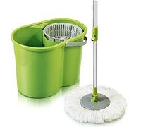 Ensemble Balai à Franges Rotatif et Seau, Set Spin Mop Et Seau Microfibre 360 Rotatif Vert 43x30cm