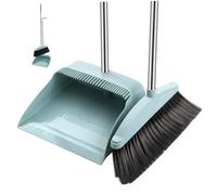 Ensemble balai et pelle à poussière 2 pièces/ensemble balai et pelle à poils denses manche long avec dents de peigne antiadhésives anti-rayures pour la maison salle de bain salon