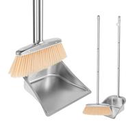 Ensemble balai et pelle à poussière avec long manche de 118 cm en acier inoxydable - Balayeuse et pelle à poussière - Pelle verticale et balai pour le nettoyage à la maison, bureau, véranda, terrasse