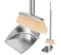 Ensemble balai et pelle à poussière en acier inoxydable avec manche de 118 cm de long et pelle à poussière robuste pour la maison, le bureau, le dortoir (rond)
