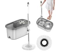 Ensemble balai et seau - Essoreuse en acier inoxydable - Design léger avec poignée réglable - Kit de nettoyage ménager et têtes de rechange - Pour cuisine, salle de bain, salon