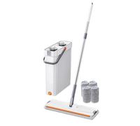 Ensemble Balai et Seau - PP ABS Acier Inoxydable Système de Balai Plat avec Séparation de l'eau Sale | Kit ďe Nettoyage đe Sol Auto-Nettoyant avec Manche d́e 130cm et Seau Compact