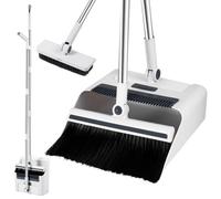 FISHTEC - Ensemble Balai ménage 3 en 1 - Poils Souples pivotant 180°, Brosse Poils durs, Pelle basculante Peigne intégré - Rangement Vertical Compact