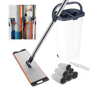 Ensemble Balai Serpillère avec Seau Essoreur,Set de 6 tampons en Microfibre et équipé d'un Manche allongé et épaissi de 165 cm, sépare la saleté de l'eau Douce,pour Tous Les sols, Blanc (40 * 12cm)