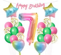 Ensemble Ballon Anniversaire 7 Ans, Ballon en Aluminium 7 Ans | Bannière Joyeux Anniversaire, Morceaux de Ballons Colorés, pour Anniversaire, Mariage, Fête d'Enfants, Fiançailles Rose Bleu