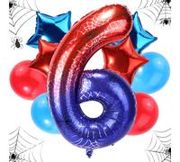 Ensemble Ballons d'Anniversaire l'Araignée, Toile d'Araignée Géante Aluminium 120cm 4pcs Étoiles et 4pcs Ballons Ronds Rouges Bleus Décorations Cadeaux Fête d'Anniversaire Animé(Numéro 6)