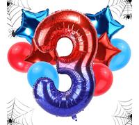Ensemble Ballons d'Anniversaire l'Araignée, Toile d'Araignée Géante Aluminium 120cm 4pcs Étoiles et 4pcs Ballons Ronds Rouges Bleus Décorations Cadeaux Fête d'Anniversaire Animé(Numéro 3)