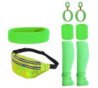 Ensemble banane de sport rétro des années 80 - Tenue d'entraînement complète comprenant boucles d'oreilles, bracelet, jambières, bandeau, Vert