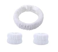 Ensemble bandeau et bracelet en microfibre pour lavage du visage Blanc 20 x 5,5 cm