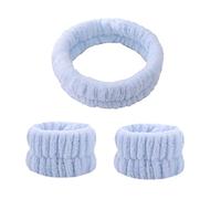 Ensemble bandeau et bracelet en microfibre pour lavage du visage Bleu 20 x 5,5 cm