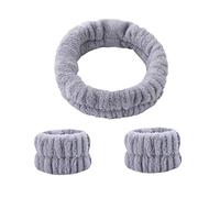 Ensemble bandeau et bracelet pour lavage du visage en microfibre Gris 20 x 5,5 cm