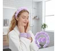 Ensemble bandeau et bracelets pour le lavage du visage - Bandeau doux pour cheveux spa - Pour soins de la peau - Bandeaux de maquillage pour lavabo de salle de bain