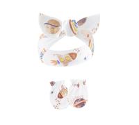 Ensemble bandeau et gants doux en coton extensible avec joli nœud pour nouveau-nés et nourrissons