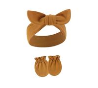 Ensemble bandeau et gants doux en coton extensible avec joli nœud pour nouveau-nés et nourrissons