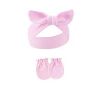 Ensemble bandeau et gants doux en coton extensible avec joli nœud pour nouveau-nés et nourrissons