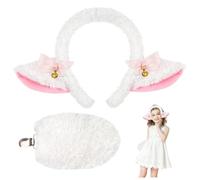 Ensemble bandeau et queue oreilles d'agneau blanc, Costume de mouton en peluche avec cloche et nœud pour jeu de rôle, fêtes à thème