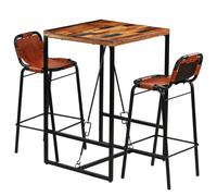 Ensemble bar 3 pièces vieux bois massif et cuir de chèvre véritable