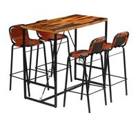 Ensemble bar 5 pièces vieux bois massif et cuir de chèvre véritable