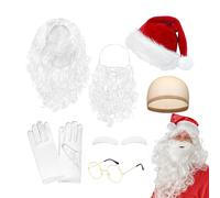 Ensemble barbe et perruque de Père Noël - Accessoires de costume pour cosplay de Père Noël | 7 pièces Santâ Claus Beard ând Wig | Fournitures de cosplay incluant beârd, perruque, eyebrows, chapeau