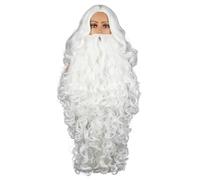 Ensemble barbe et perruque de Père Noël blanc - Cheveux réalistes avec ours - Moustache - Noël - Cosplay - Accessoires de costume - Cadeaux
