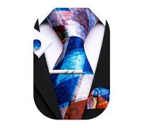 Ensemble Barry.Wang pour homme : cravates, mouchoir de poche, boutons de manchette et pince à cravate Motif floral en soie classique - Lot de 4 pièces pour mariage, soirée et travail, blanc/bleu