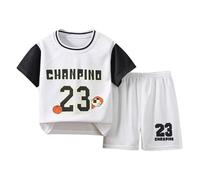 Ensemble Basket Enfant Garcon 1-12 Ans ete Patchwork t-Shirts à Manches Courtes Fille Sport Vetement Enfant Garcon Sportwear Haut Shorts et Bermuda Doux Loungewear Tenue 2 (White, 7-8 Ans)