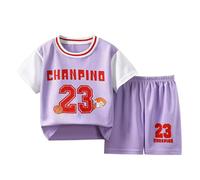 Ensemble Basket Enfant Garcon 1-12 Ans ete Patchwork t-Shirts à Manches Courtes Fille Sport Vetement Enfant Garcon Sportwear Haut Shorts et Bermuda Doux Loungewear Tenue 2 (Purple, 2-3 Ans)