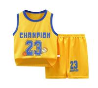 Ensemble Basket Enfant garçon 1-12 Ans ete Sport Haut vêtements Basketball Fille Loungewear Casual Tenue Tshirt et Sportwear Shorts et Bermuda Vetement Unisexe Streetwear 2 (Yellow, 12-24 Mois)