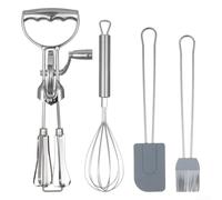 Ensemble batteur à œufs rotatif 4 en 1 : batteur manuel à manivelle avec brosse et spatule en silicone | Fouet en acier inoxydable pour la cuisson | Cuisine | et tâches de cuisine | Poignée