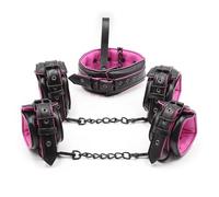 Ensemble BDSM avec Collier, Menottes de Poignets et de Chevilles, Kit de Contention Rembourré Aspect Cuir, Accessoires de Jeu de Rôle Réglables pour Adultes (B)